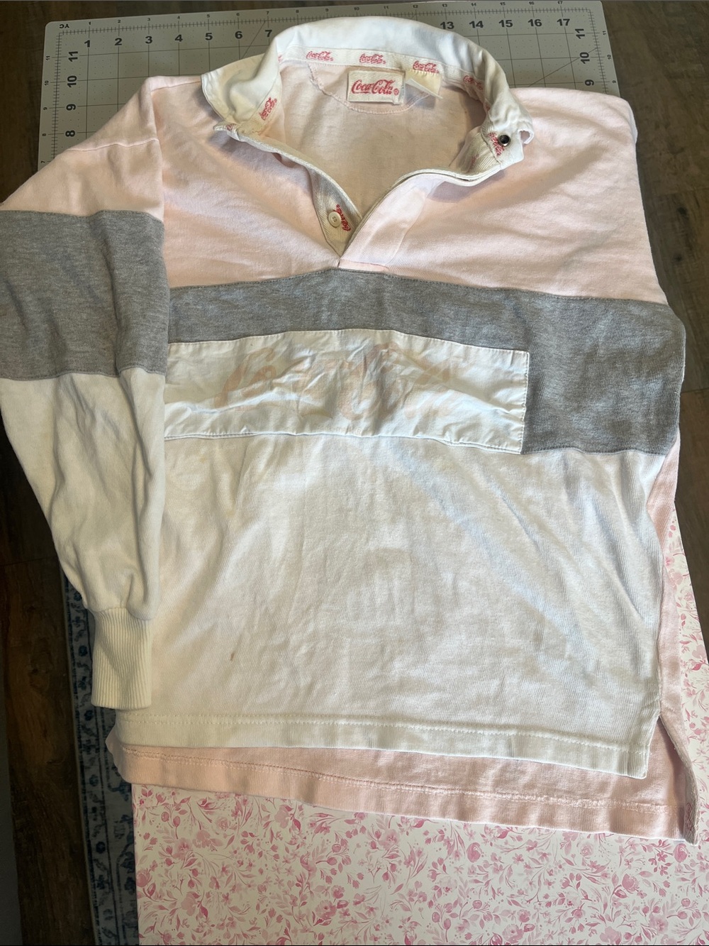 Vintage - Coca Cola  Pink White Gray Colorblock Pullover Rugby- fit like a small